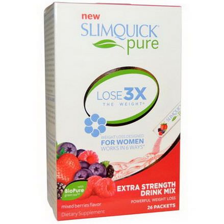 SlimQuick, Pure, Extra Strength Drink Mix, Mixed Berries Flavor, 26 Packets