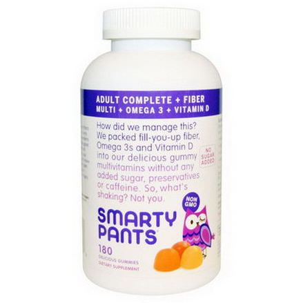 SmartyPants, Adult Complete Fiber Multi Omega 3 Vitamin D, 180 Delicious Gummies