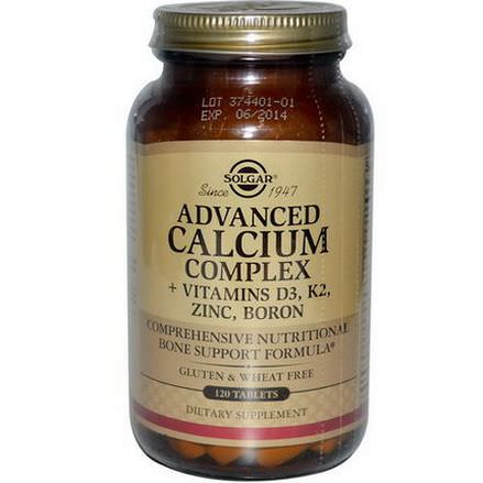 Solgar, Advanced Calcium Complex Vitamins D3, K2, Zinc, Boron, 120 Tablets