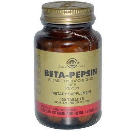 Solgar, Beta-Pepsin, Betaine Hydrochloride with Pepsin, 100 Tablets