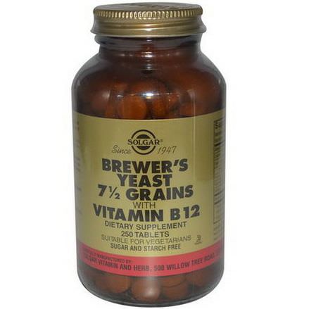 Solgar, Brewer's Yeast, 7 1/2 Grains, with Vitamin B12, 250 Tablets