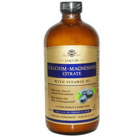 Solgar, Calcium Magnesium Citrate, with Vitamin D3, Liquid, Natural Blueberry Flavor 473ml