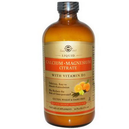 Solgar, Calcium Magnesium Citrate, with Vitamin D3, Liquid, Natural Orange Vanilla Flavor 473ml
