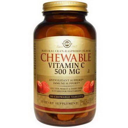 Solgar, Chewable Vitamin C, Natural Cran-Raspberry Flavor, 500mg, 90 Chewable Tablets