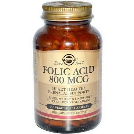 Solgar, Folic Acid, 800mcg, 250 Veggie Caps