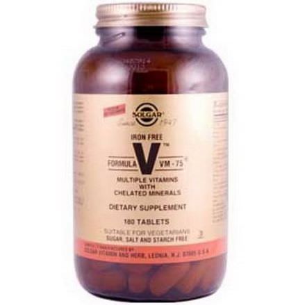 Solgar, Formula VM-75, Multiple Vitamins with Chelated Minerals, Iron Free, 180 Tablets