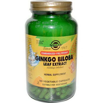 Solgar, Ginkgo Biloba Leaf Extract, 180 Veggie Caps
