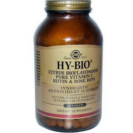 Solgar, Hy-Bio, Citrus Bioflavonoids, Pure Vitamin C, Rutin&Rose Hips, 250 Tablets