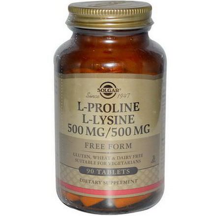 Solgar, L-Proline/L-Lysine, Free Form, 500mg/500mg, 90 Tablets