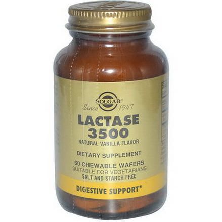 Solgar, Lactase 3500, Natural Vanilla Flavor, 60 Chewable Wafers