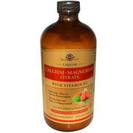 Solgar, Liquid Calcium Magnesium Citrate with Vitamin D3, Natural Strawberry Flavor 473ml