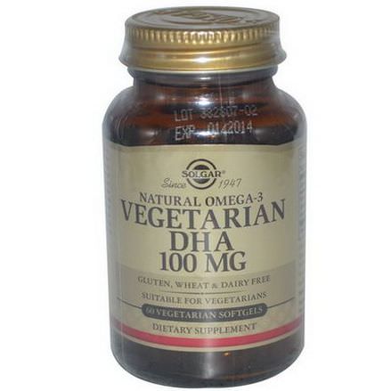 Solgar, Natural Omega-3, Vegetarian DHA, 100mg, 60 Veggie Softgels