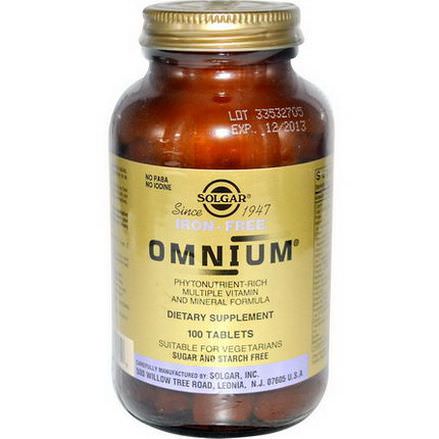 Solgar, Omnium, Multiple Vitamin and Mineral Formula, Iron-Free, 100 Tablets