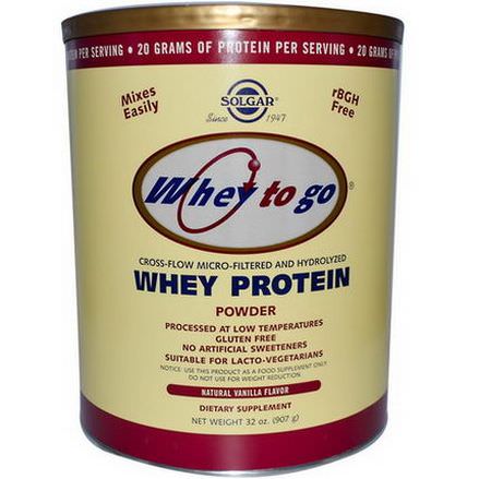 Solgar, Whey To Go, Whey Protein Powder, Natural Vanilla Flavor 907g