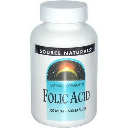 Source Naturals, Folic Acid, 800mcg, 500 Tablets