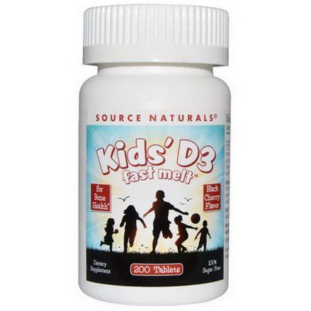 Source Naturals, Kids'D3, Fast Melt, Black Cherry Flavor, 200 Tablets