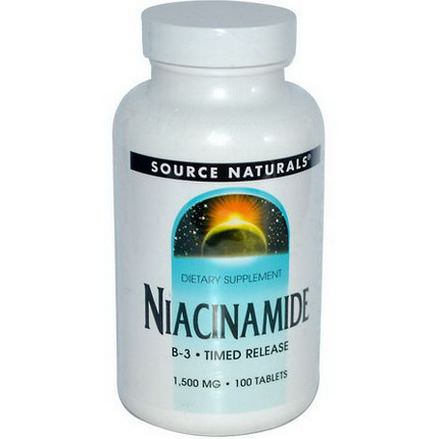 Source Naturals, Niacinamide, B-3, Timed Release, 1,500mg, 100 Tablets