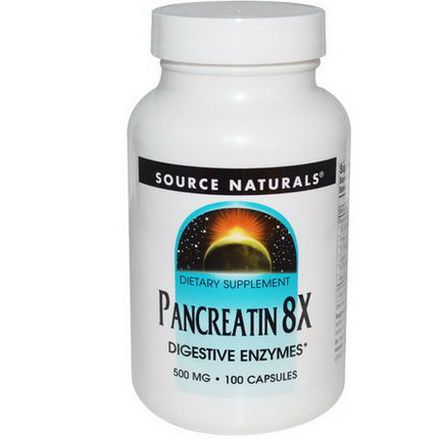Source Naturals, Pancreatin 8X, 500mg, 100 Capsules
