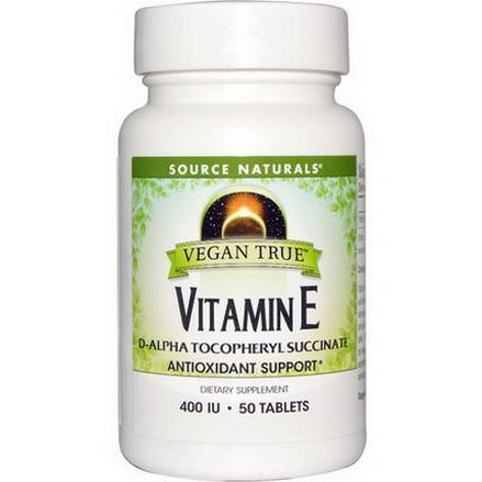 Source Naturals, Vegan True, Vitamin E, 400 IU, 50 Tablets