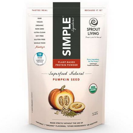 Sprout Living, Simple Protein, Organic Plant Based Protein Powder, Pumpkin Seed 454g