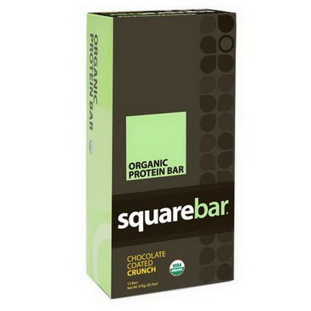 Squarebar, Organic Protein Bar, Chocolate Coated Crunch, 12 Bars 48g Each