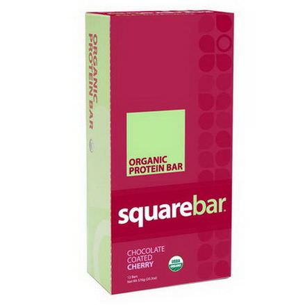 Squarebar, Organic Protein Bar, Chocolate Coated Cherry, 12 Bars 48g Each