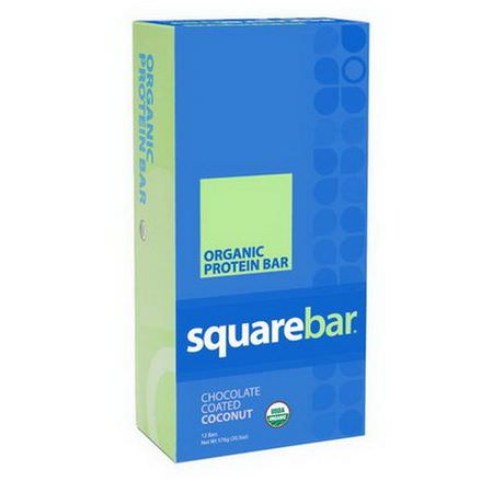 Squarebar, Organic Protein Bar, Chocolate Coated Coconut, 12 Bars 48g Each