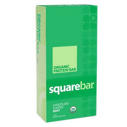 Squarebar, Organic Protein Bar, Chocolate Coated Mint, 12 Bars 48g Each