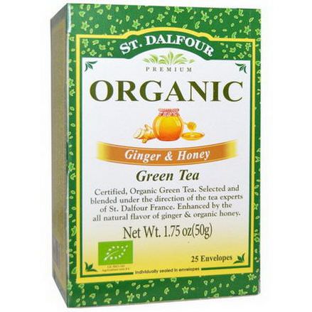 St. Dalfour, Organic Green Tea, Ginger&Honey, 25 Tea Bags .07 oz 2g Each