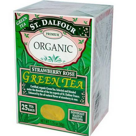 St. Dalfour, Organic, Green Tea, Strawberry Rose, 25 Tea Bags 50g
