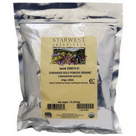 Starwest Botanicals, Organic Coriander Seed Powder 453.6g