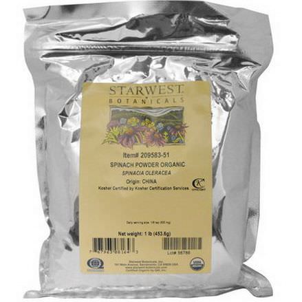 Starwest Botanicals, Organic, Spinach Powder 453.6g