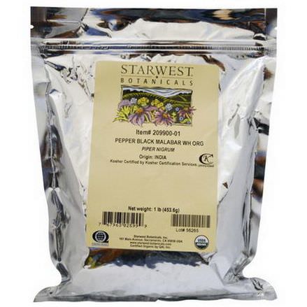 Starwest Botanicals, Organic Whole Pepper Black Malabar 453.6g