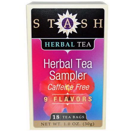 Stash Tea, Herbal Tea Sampler, Caffeine Free, 9 Flavors, 18 Tea Bags 30g