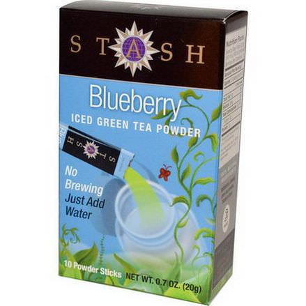 Stash Tea, Iced Green Tea Powder, Blueberry, 10 Powder Sticks 20g