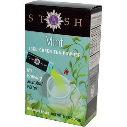 Stash Tea, Iced Green Tea Powder, Mint, 10 Powder Sticks 20g