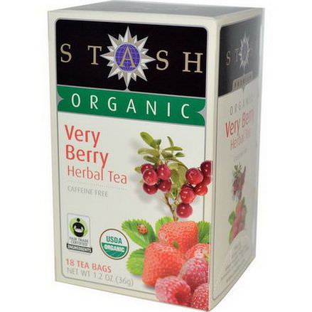 Stash Tea, Organic, Herbal Tea, Very Berry, Caffeine Free, 18 Tea Bags 36g