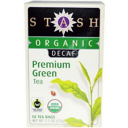 Stash Tea, Organic, Premium, Decaf, Premium Green Tea, 18 Tea Bags 33g
