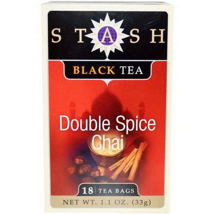 Stash Tea, Premium, Black Tea, Double Spice Chai, 18 Tea Bags 33g
