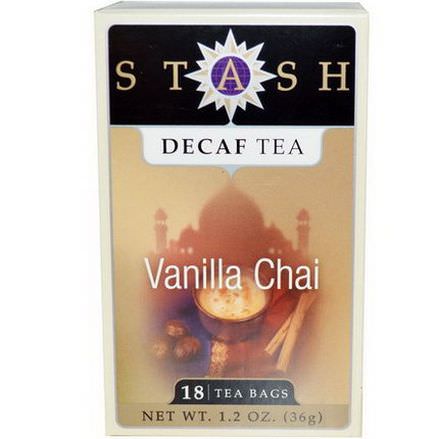 Stash Tea, Premium, Decaf Tea, Vanilla Chai, 18 Tea Bags 36g