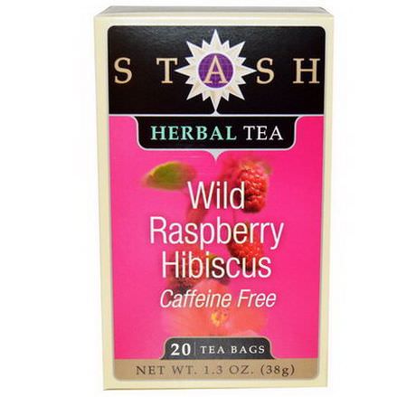 Stash Tea, Premium, Herbal Tea, Wild Raspberry Hibiscus, Caffeine Free, 20 Tea Bags 38g