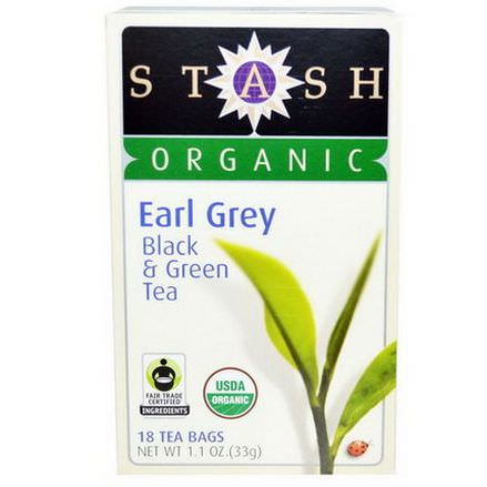 Stash Tea, Premium, Organic, Black&Green Tea, Earl Grey, 18 Tea Bags 33g