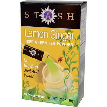Stash Tea, Iced Green Tea Powder, Lemon Ginger, 10 Powder Sticks 20g