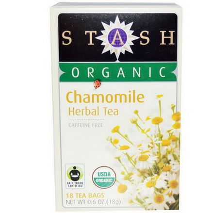 Stash Tea, Organic Chamomile Herbal Tea, Caffeine Free, 18 Tea Bags 18g