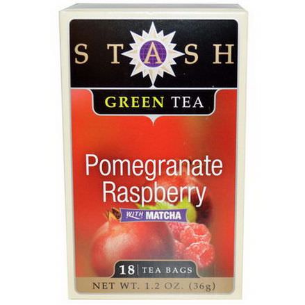 Stash Tea, Premium, Green Tea, Pomegranate Raspberry, With Matcha, 18 Tea Bags 36g