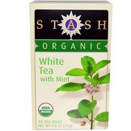 Stash Tea, Premium, Organic, White Tea, With Mint, 18 Tea Bags 24g