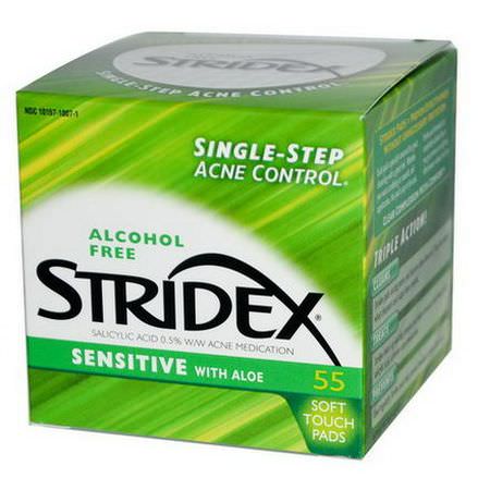 Stridex, Single-Step Acne Control, Sensitive with Aloe, Alcohol Free, 55 Soft Touch Pads