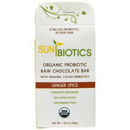 Sunbiotics, Organic Probiotic Raw Chocolate Bar, Ginger Spice 35g