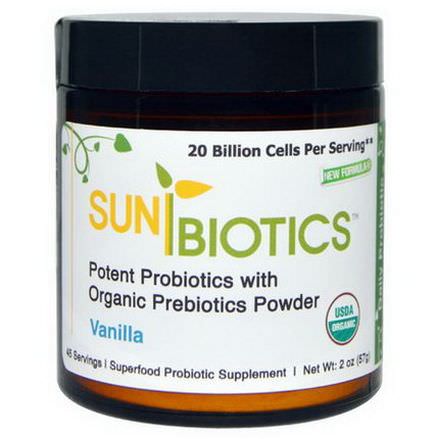 Sunbiotics, Potent Probiotics with Organic Prebiotics Powder, Vanilla 57g