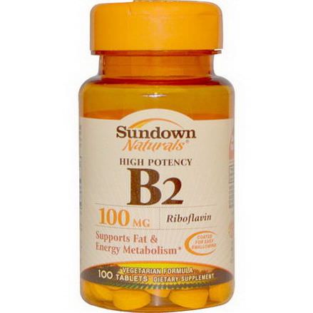 Rexall Sundown Naturals, High Potency B2, 100mg, 100 Tablets